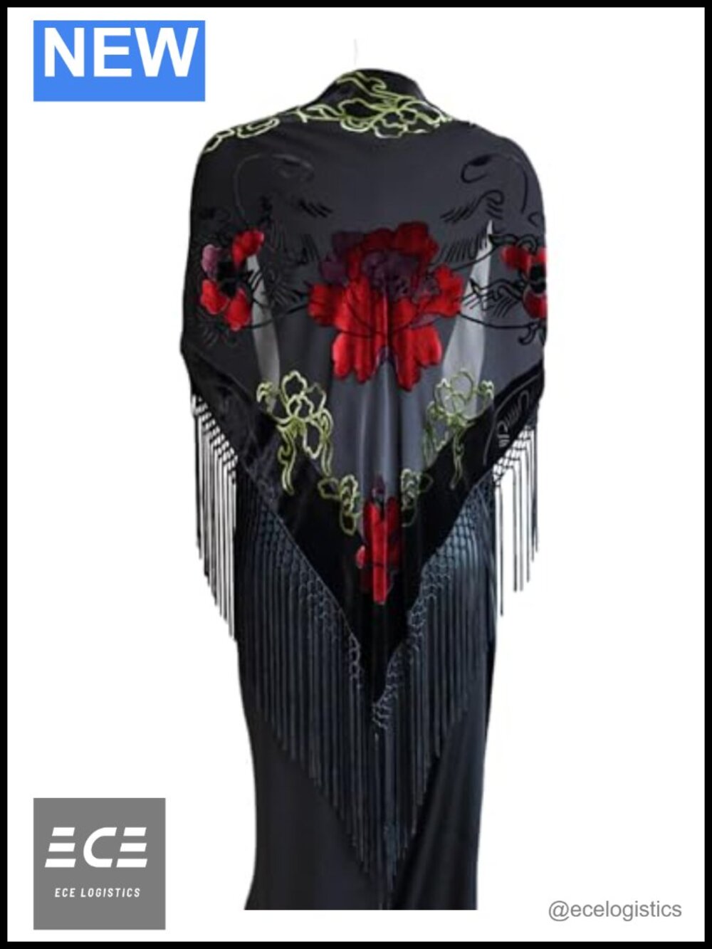 Silk Burn-out Velvet Triangle Scarf with 8" Tassel Floral Wrap